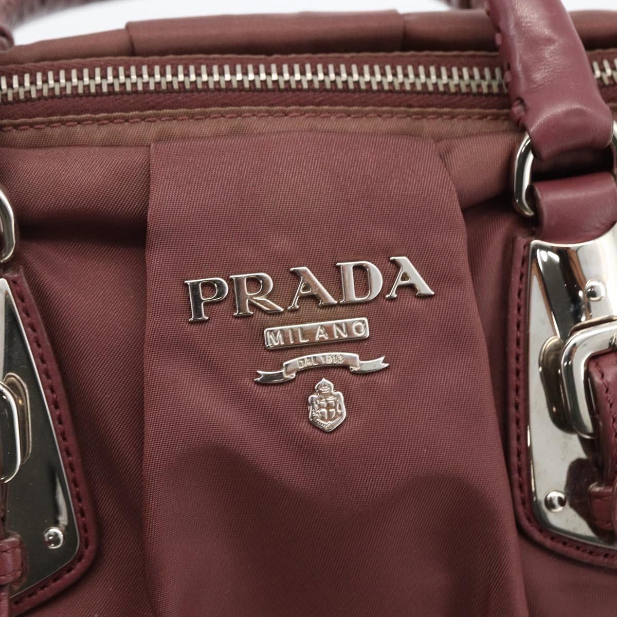 PRADA Hand Bag Nylon 2way Bordeaux Silver Auth BSZ102A