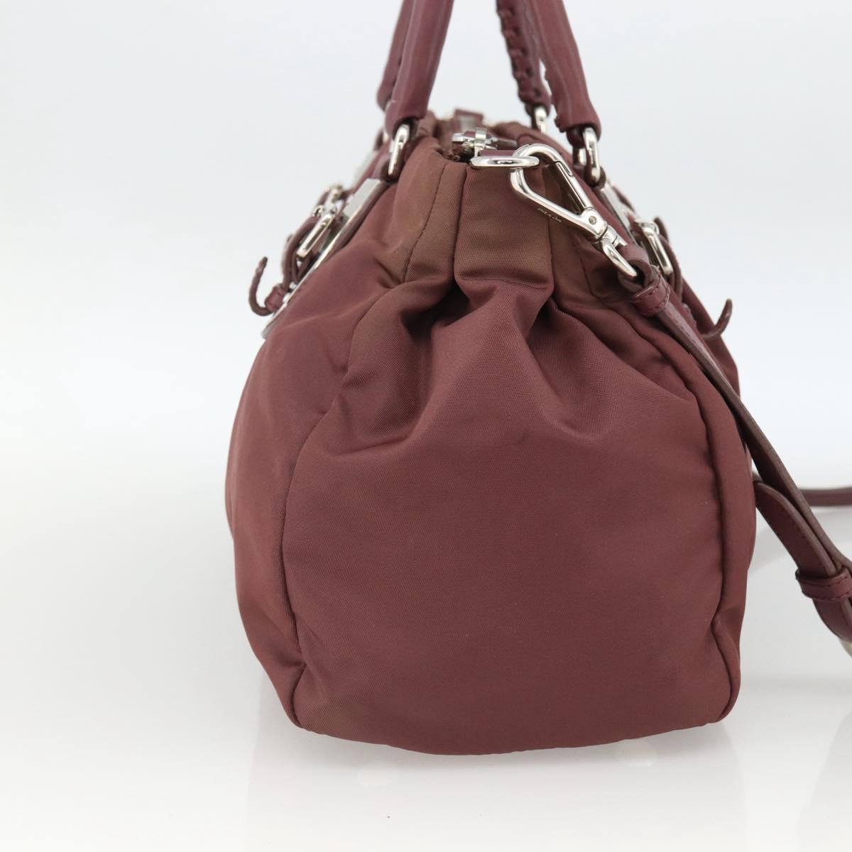 PRADA Hand Bag Nylon 2way Bordeaux Silver Auth BSZ102A