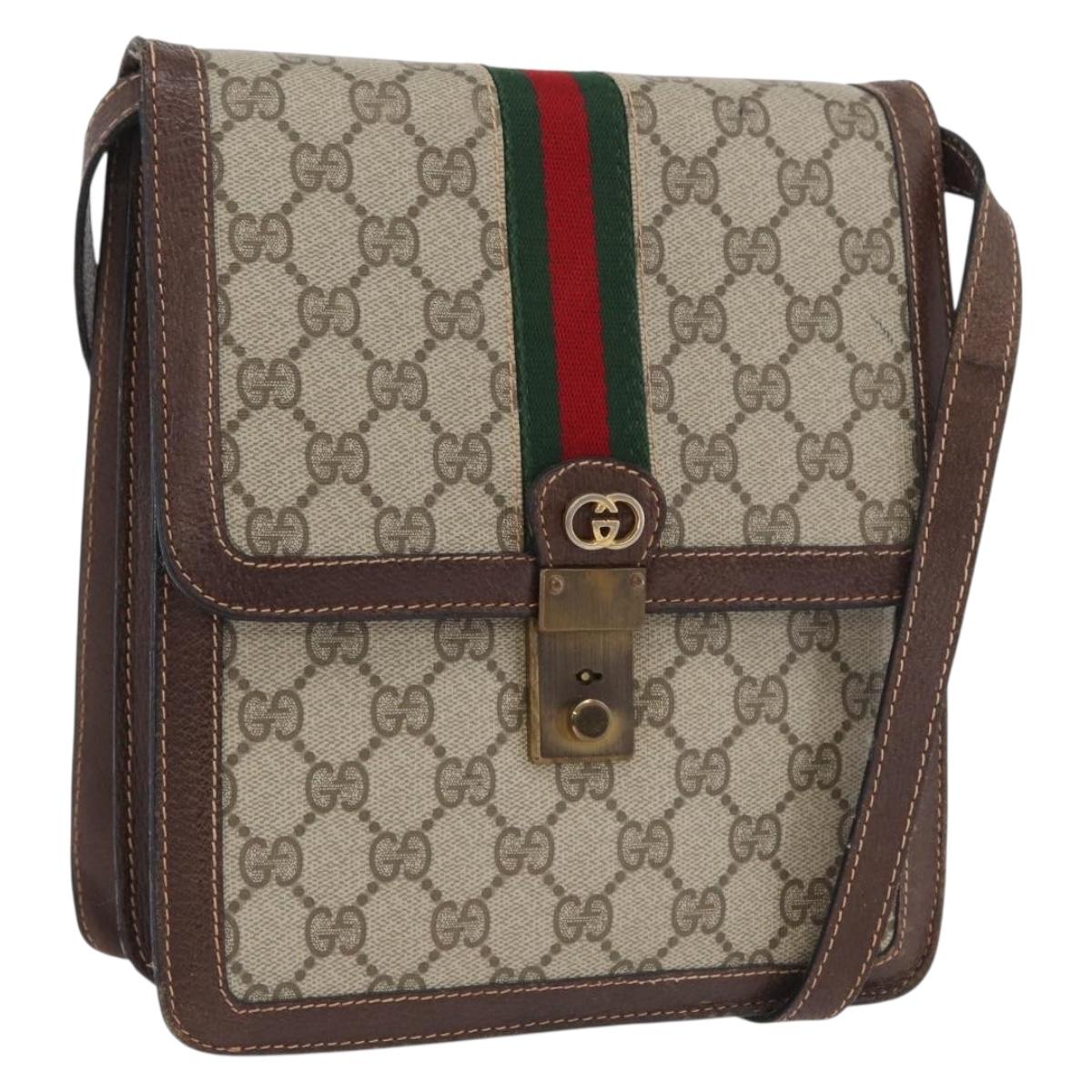 GUCCI GG Supreme Web Sherry Line Bag PVC Beige Gold 89 02 077 Auth BSZ106