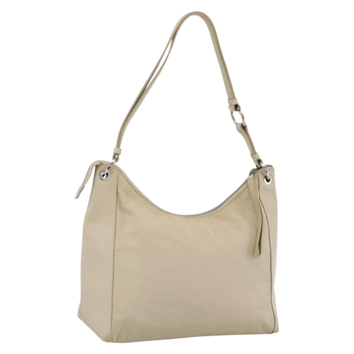 Salvatore Ferragamo Shoulder Bag Canvas Beige Silver Auth BSZ107