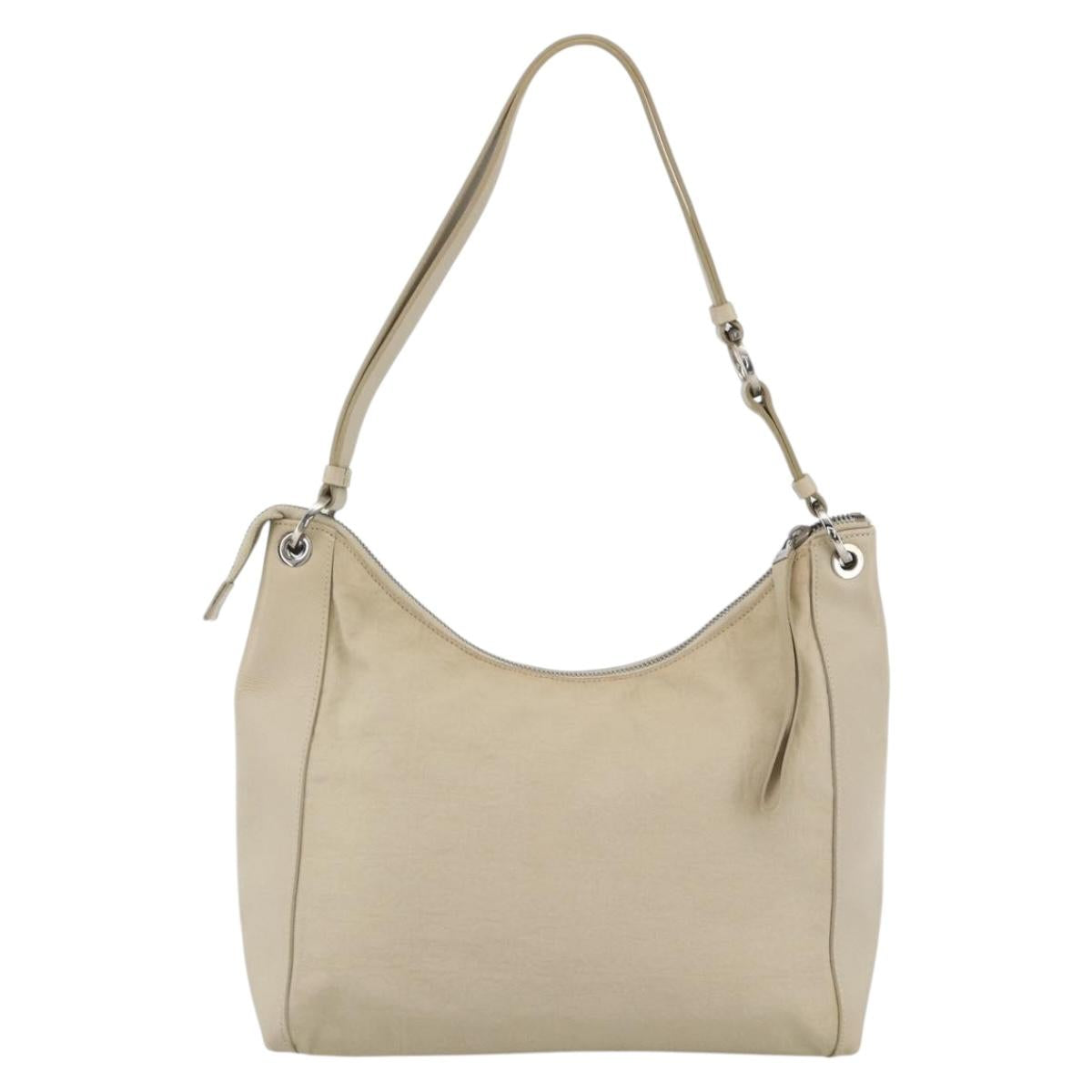 Salvatore Ferragamo Shoulder Bag Canvas Beige Silver Auth BSZ107