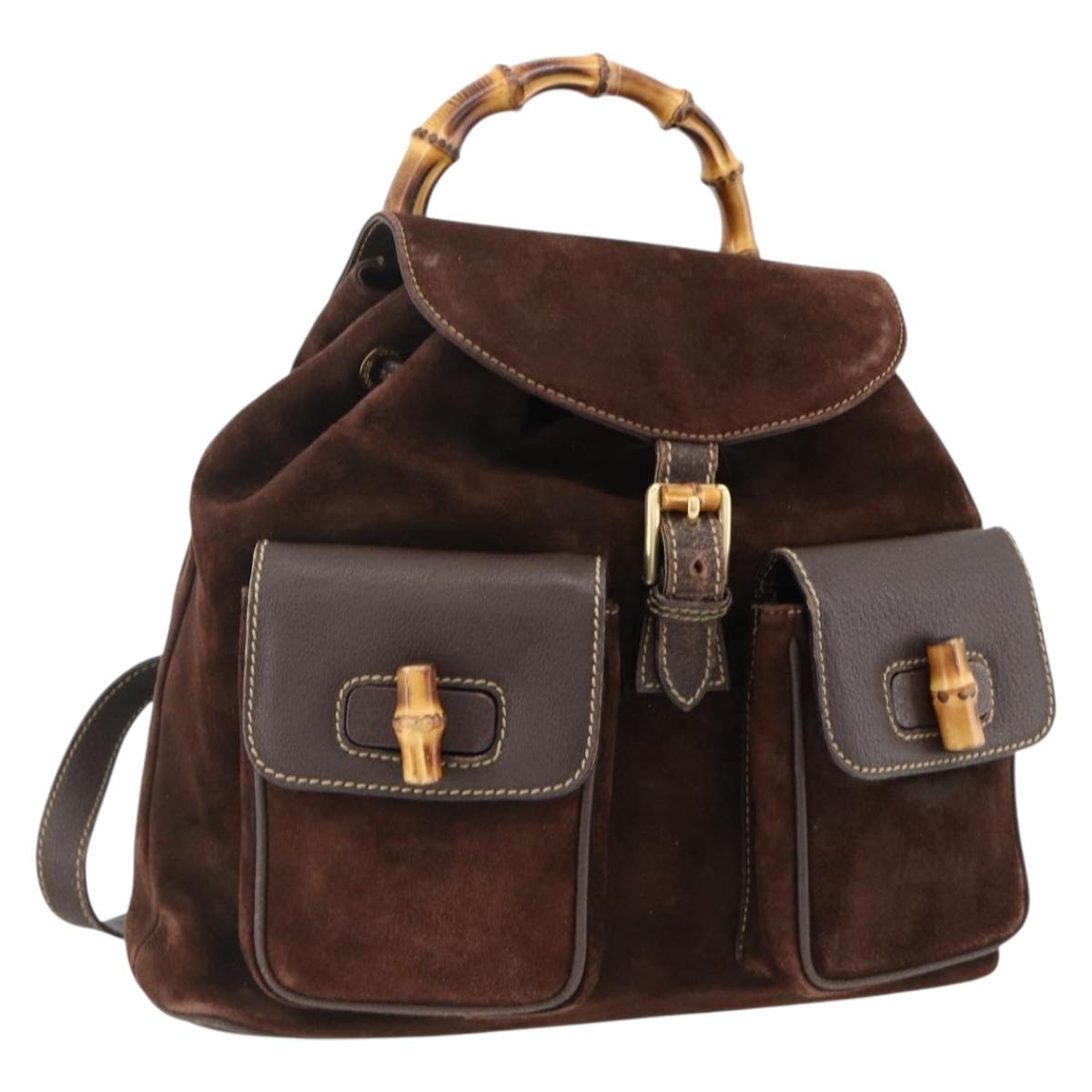 GUCCI Bamboo Backpack Leather Brown Gold 003 2058 0016 Auth BSZ111