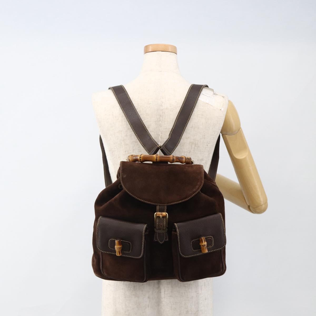 GUCCI Bamboo Backpack Leather Brown Gold 003 2058 0016 Auth BSZ111