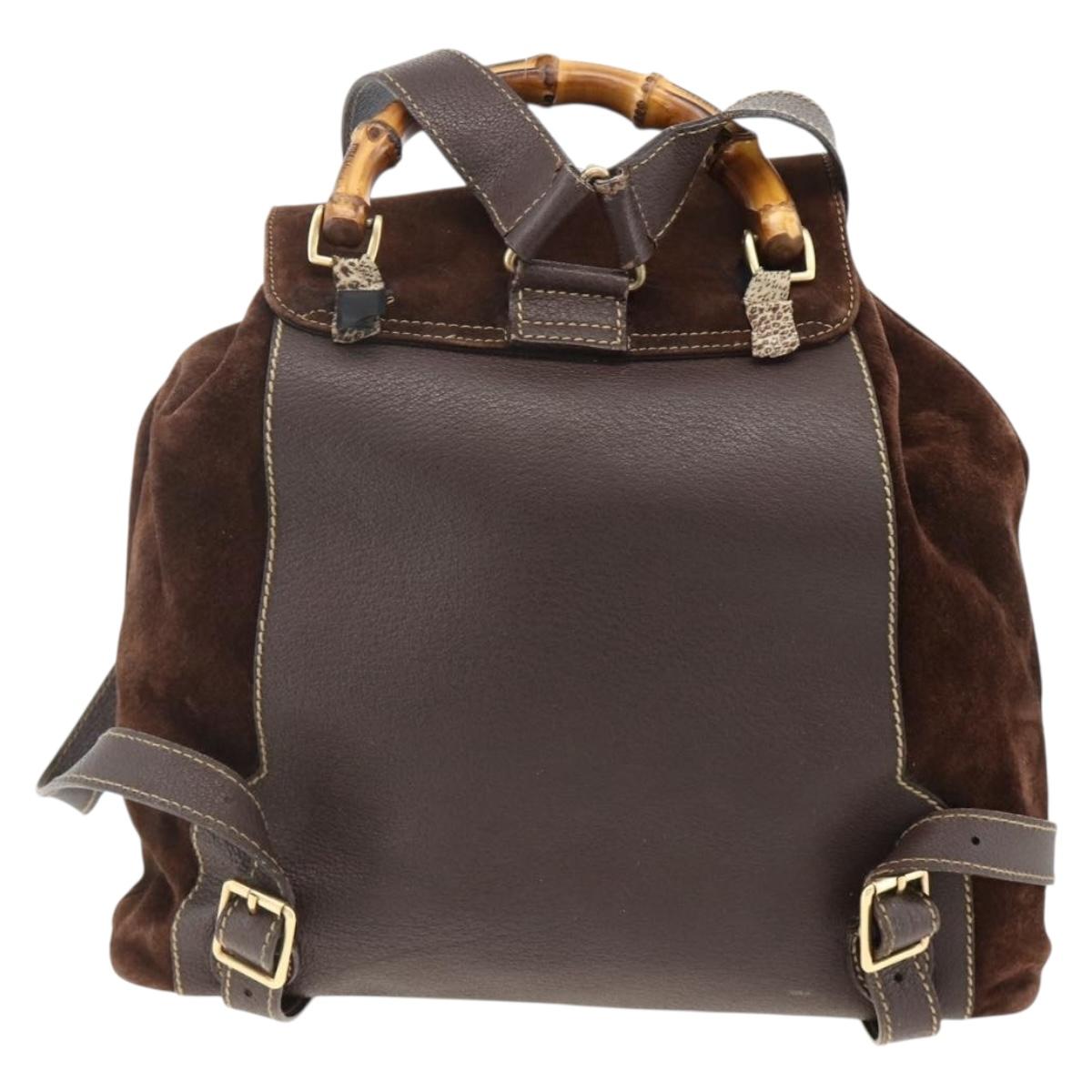 GUCCI Bamboo Backpack Leather Brown Gold 003 2058 0016 Auth BSZ111