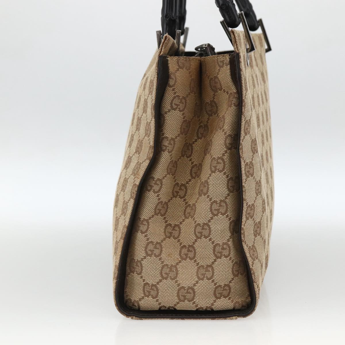 GUCCI GG Canvas Bamboo Hand Bag Nylon Beige Silver 002 1016 Auth BSZ113