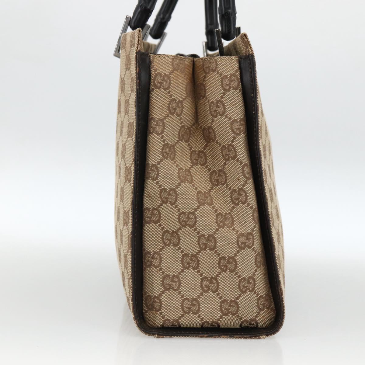 GUCCI GG Canvas Bamboo Hand Bag Nylon Beige Silver 002 1016 Auth BSZ113