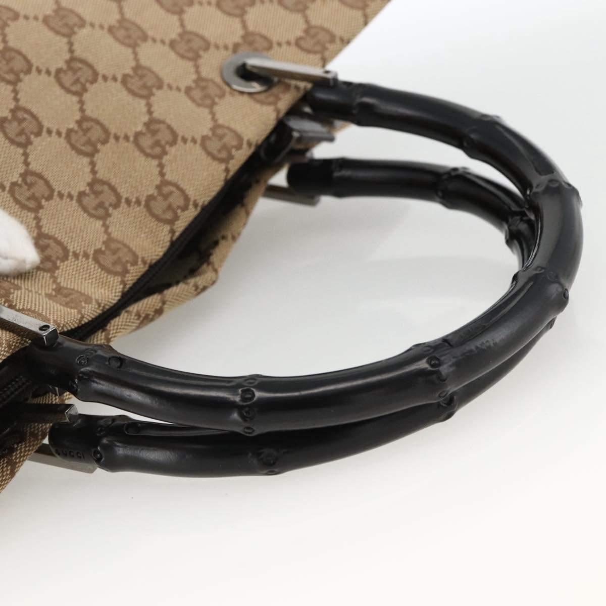 GUCCI GG Canvas Bamboo Hand Bag Nylon Beige Silver 002 1016 Auth BSZ113