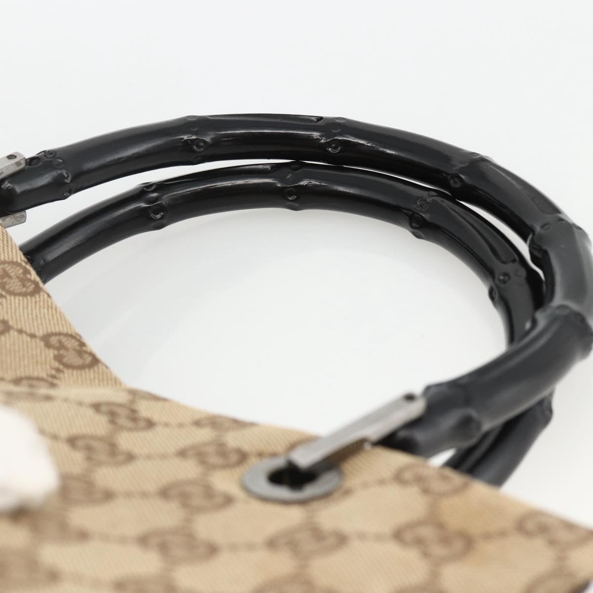 GUCCI GG Canvas Bamboo Hand Bag Nylon Beige Silver 002 1016 Auth BSZ113