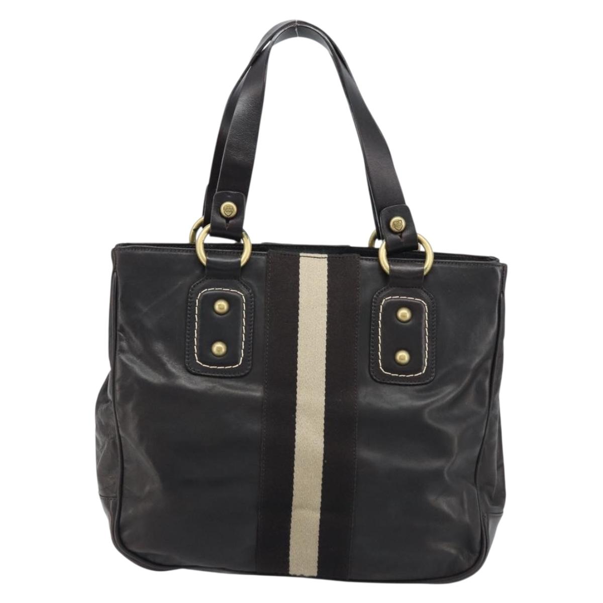 BALLY Hand Bag Leather Brown Gold Auth BSZ117