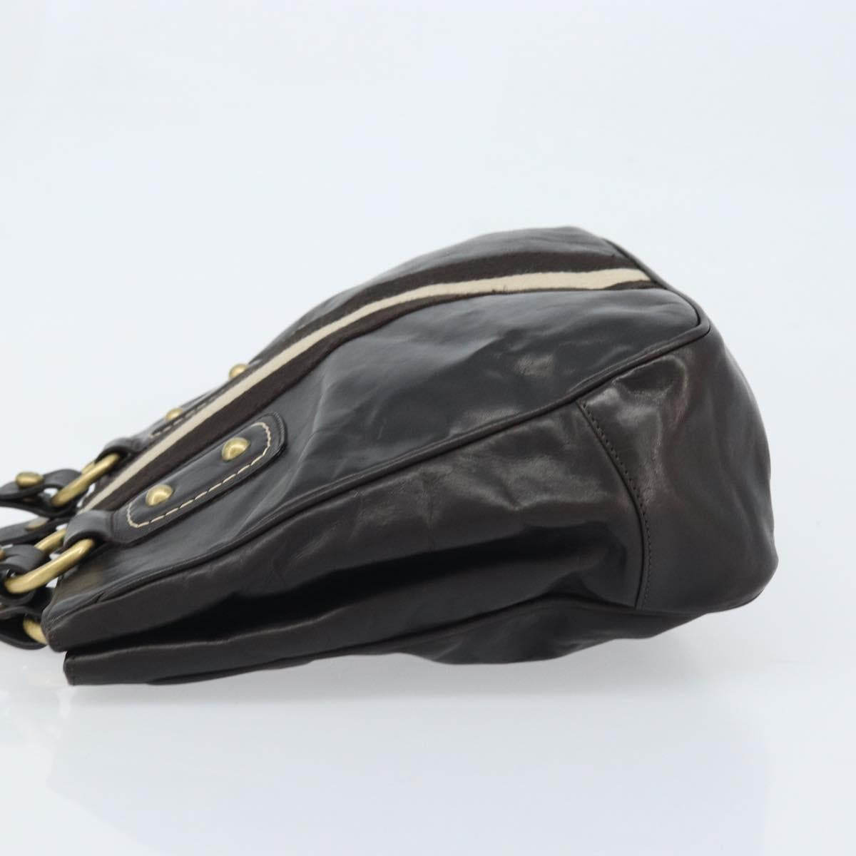 BALLY Hand Bag Leather Brown Gold Auth BSZ117