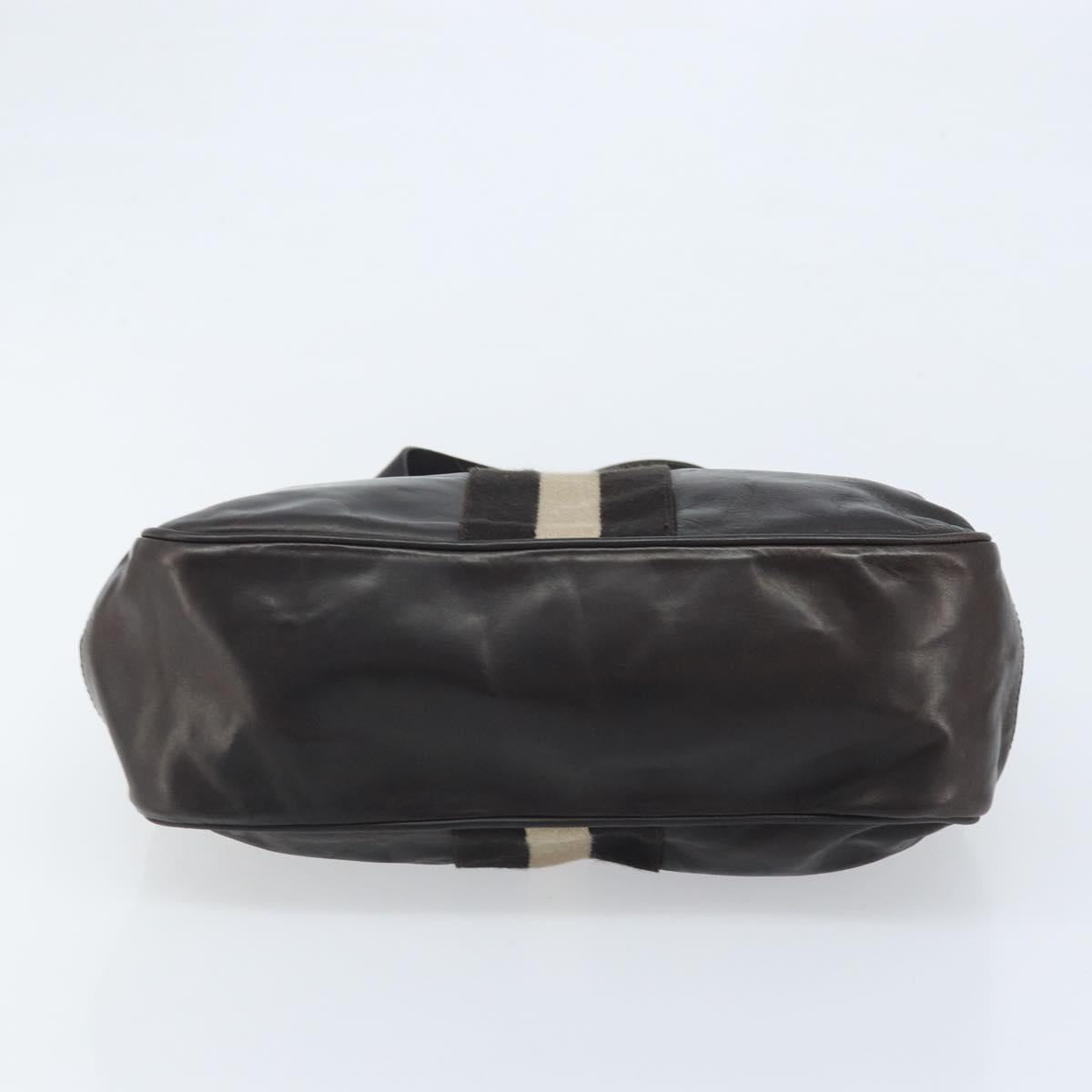 BALLY Hand Bag Leather Brown Gold Auth BSZ117