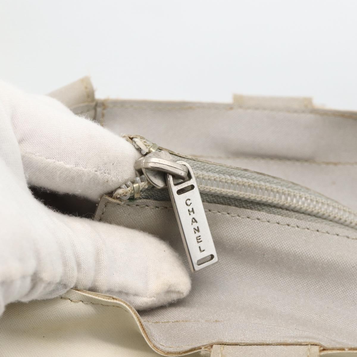 CHANEL Tote Bag Nylon White Silver CC Auth BSZ118