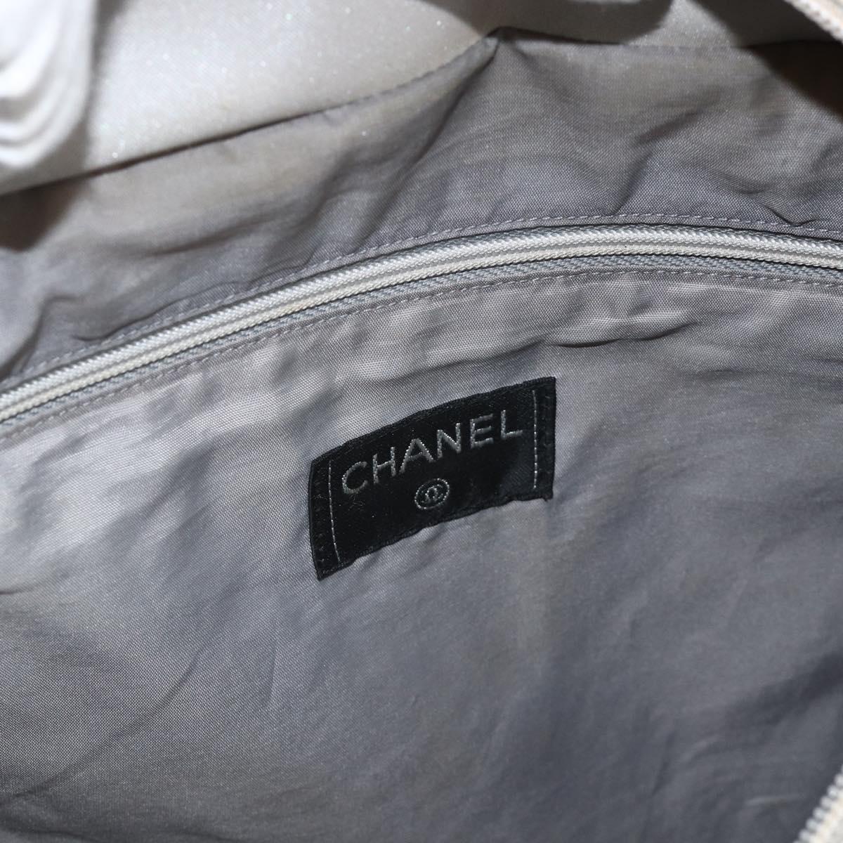 CHANEL Tote Bag Nylon White Silver CC Auth BSZ118