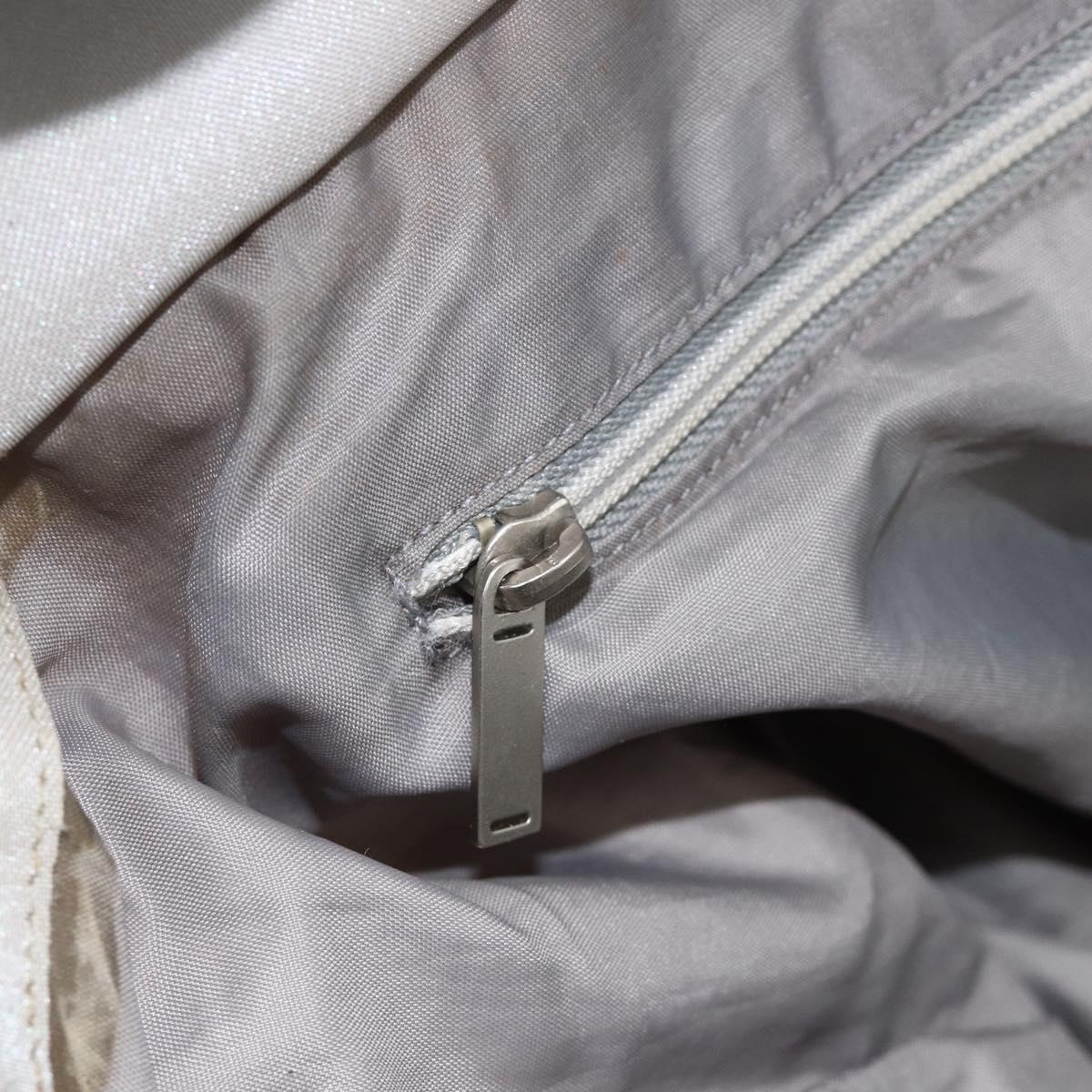 CHANEL Tote Bag Nylon White Silver CC Auth BSZ118