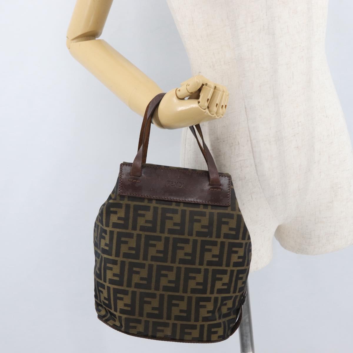 FENDI Zucca Canvas Hand Bag Black Brown Auth BSZ141