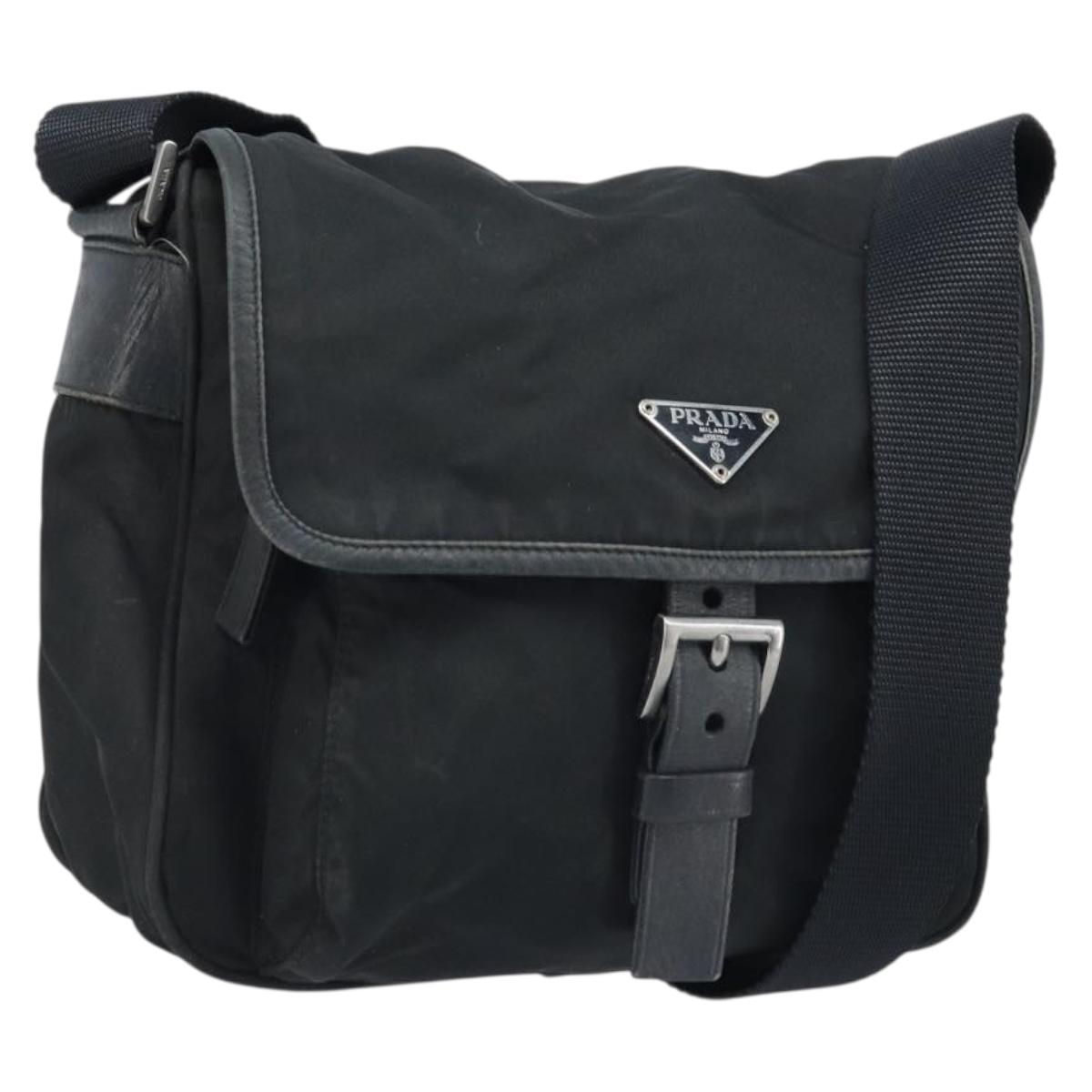 PRADA Shoulder Bag Nylon Black Silver Auth BSZ143