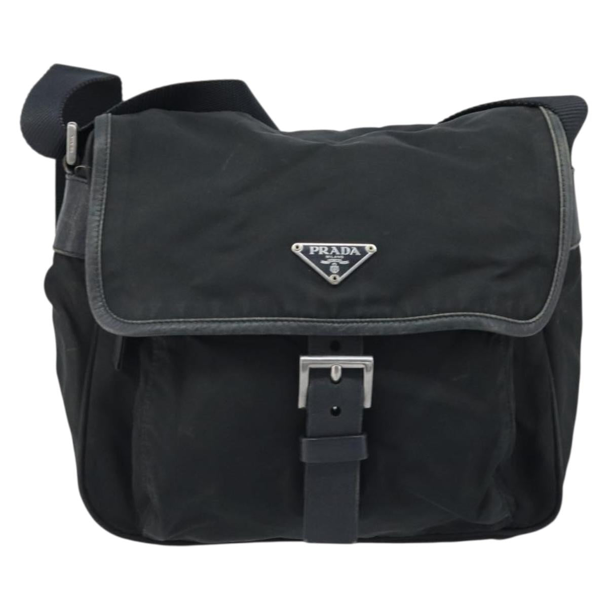 PRADA Shoulder Bag Nylon Black Silver Auth BSZ143