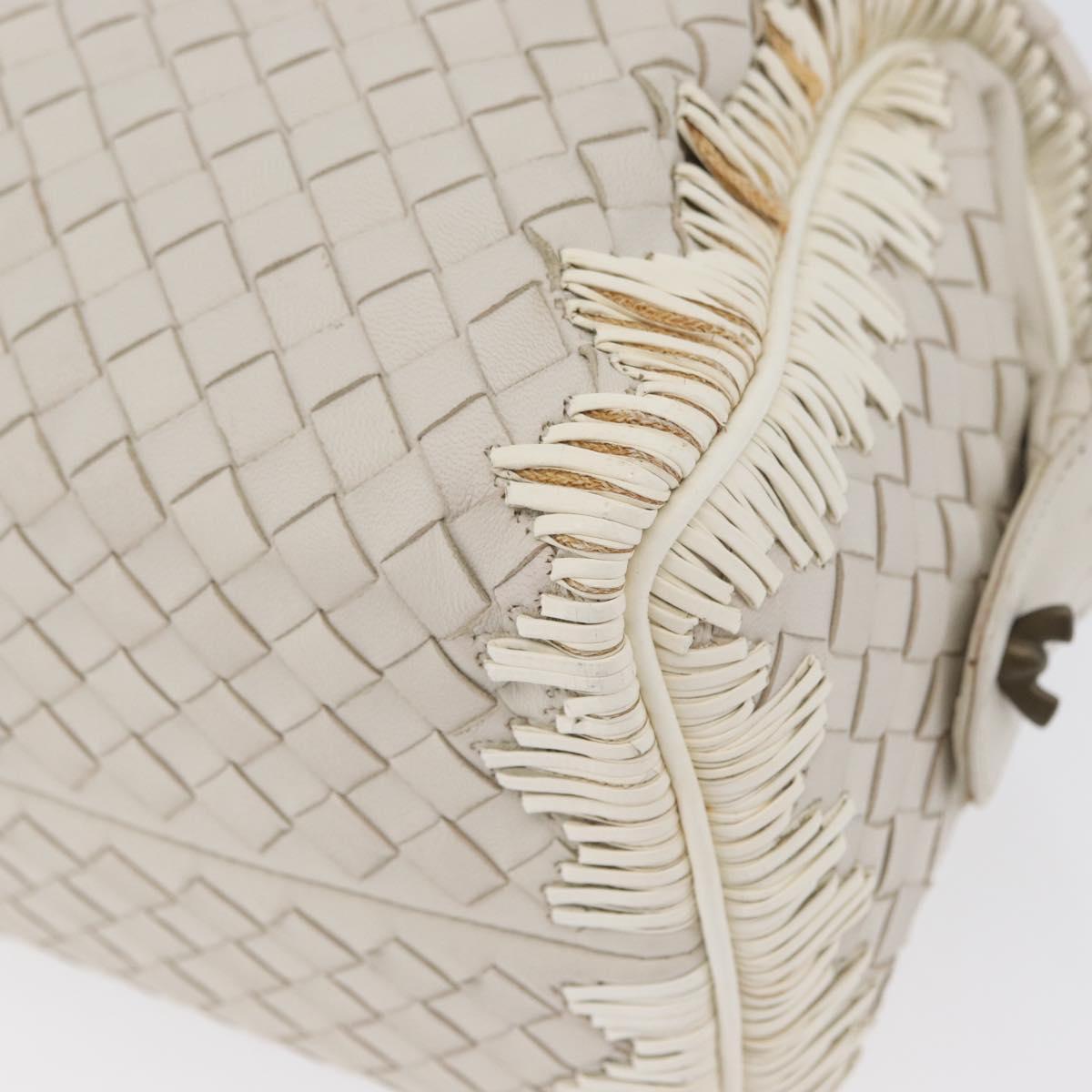 BOTTEGA VENETA INTRECCIATO Hand Bag Leather White Gold Auth BSZ148V