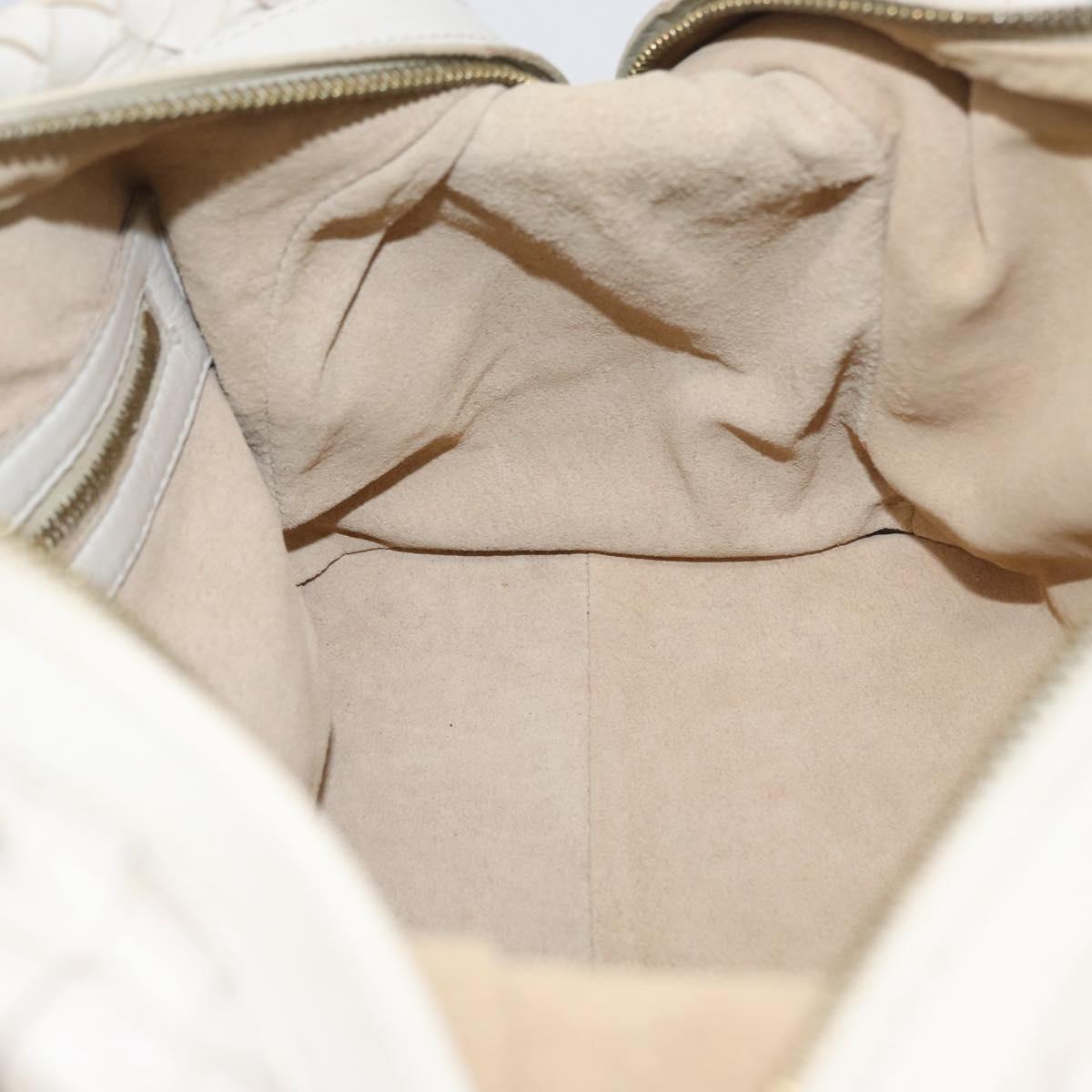 BOTTEGA VENETA INTRECCIATO Hand Bag Leather White Gold Auth BSZ148V