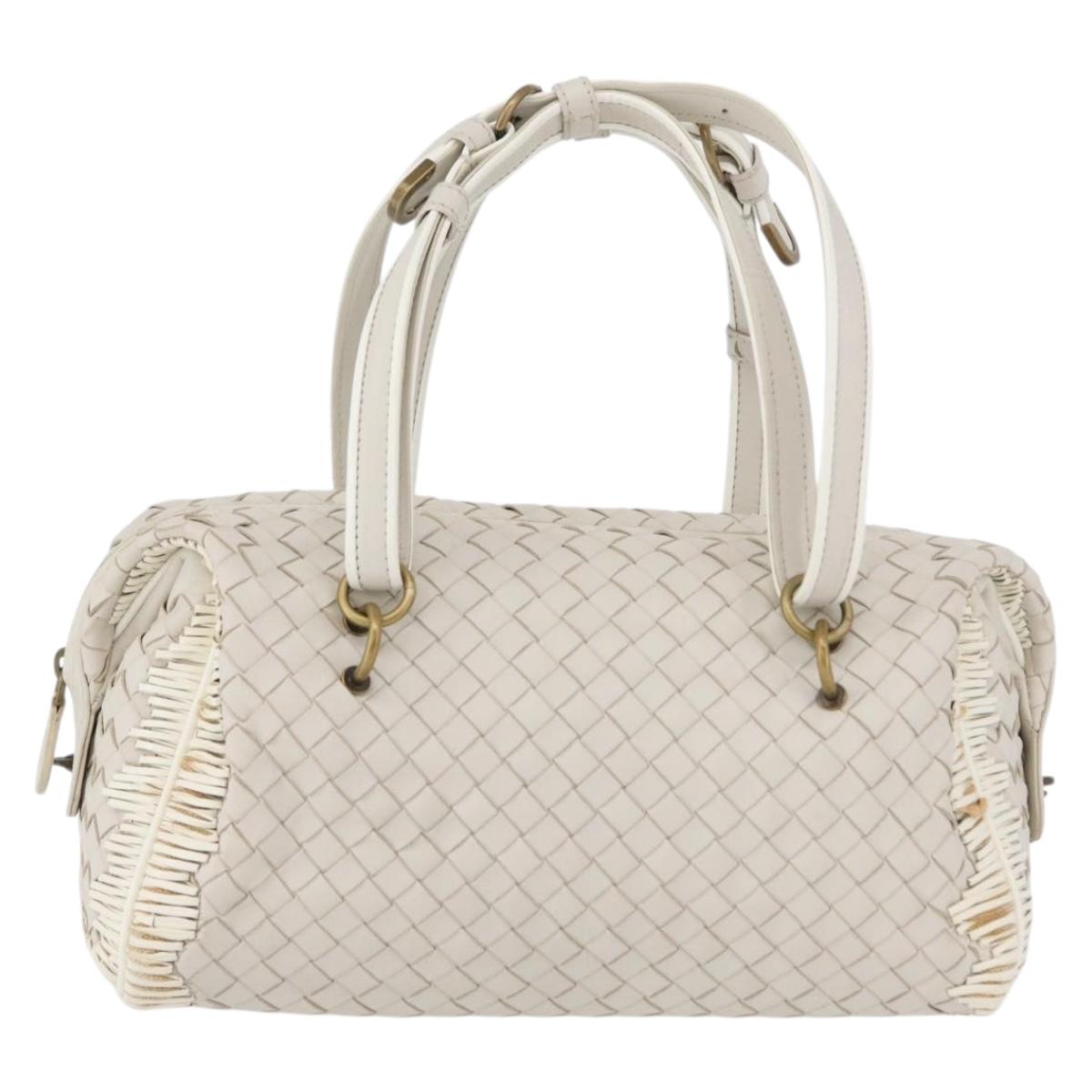 BOTTEGA VENETA INTRECCIATO Hand Bag Leather White Gold Auth BSZ148V