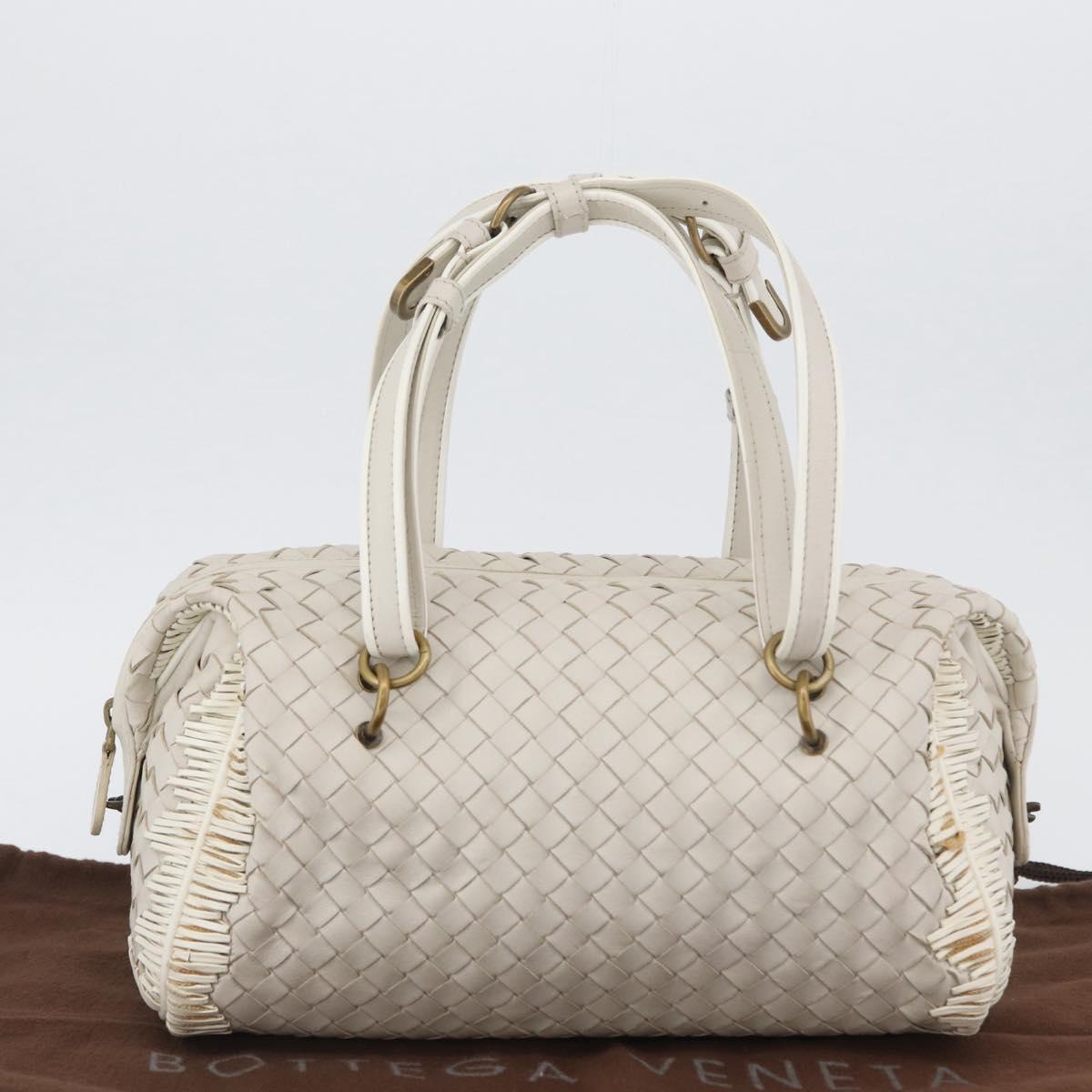 BOTTEGA VENETA INTRECCIATO Hand Bag Leather White Gold Auth BSZ148V