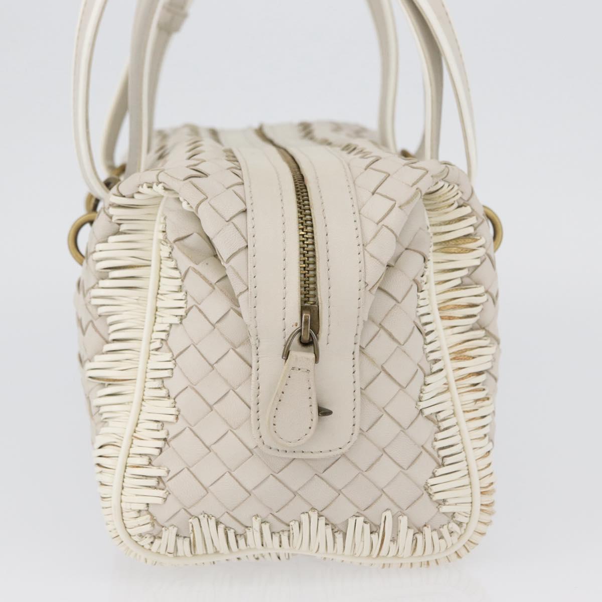 BOTTEGA VENETA INTRECCIATO Hand Bag Leather White Gold Auth BSZ148V