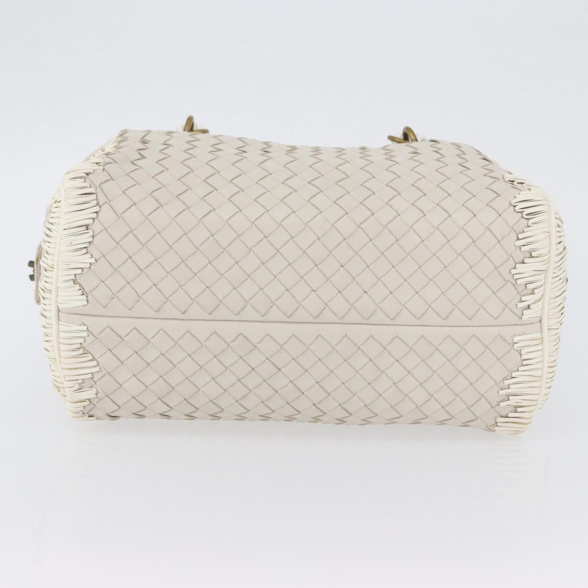 BOTTEGA VENETA INTRECCIATO Hand Bag Leather White Gold Auth BSZ148V