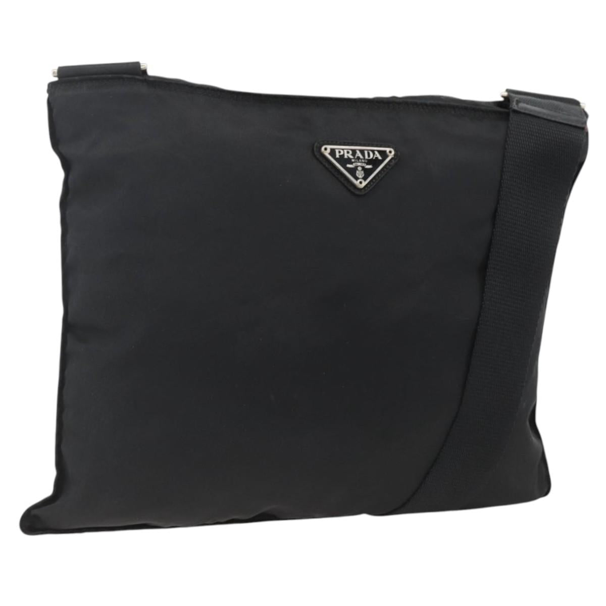 PRADA Shoulder Bag Nylon Black Silver Auth BSZ154