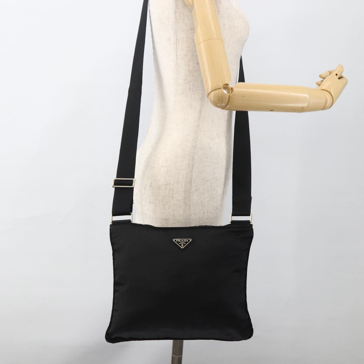 PRADA Shoulder Bag Nylon Black Silver Auth BSZ154
