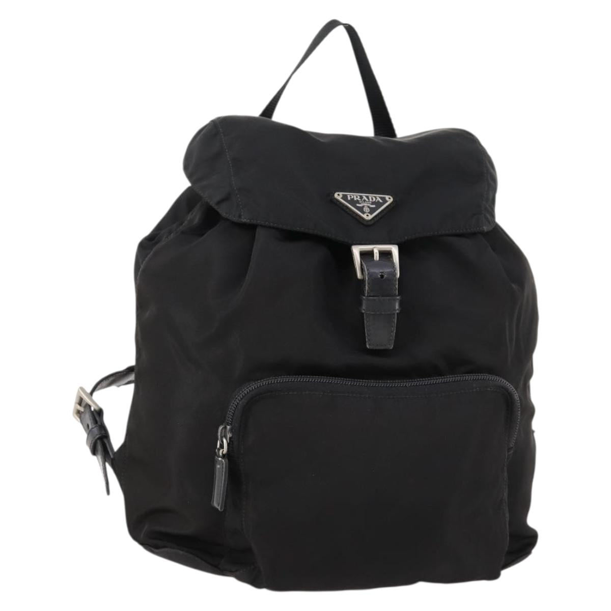 PRADA Backpack Nylon Black Silver Auth BSZ155