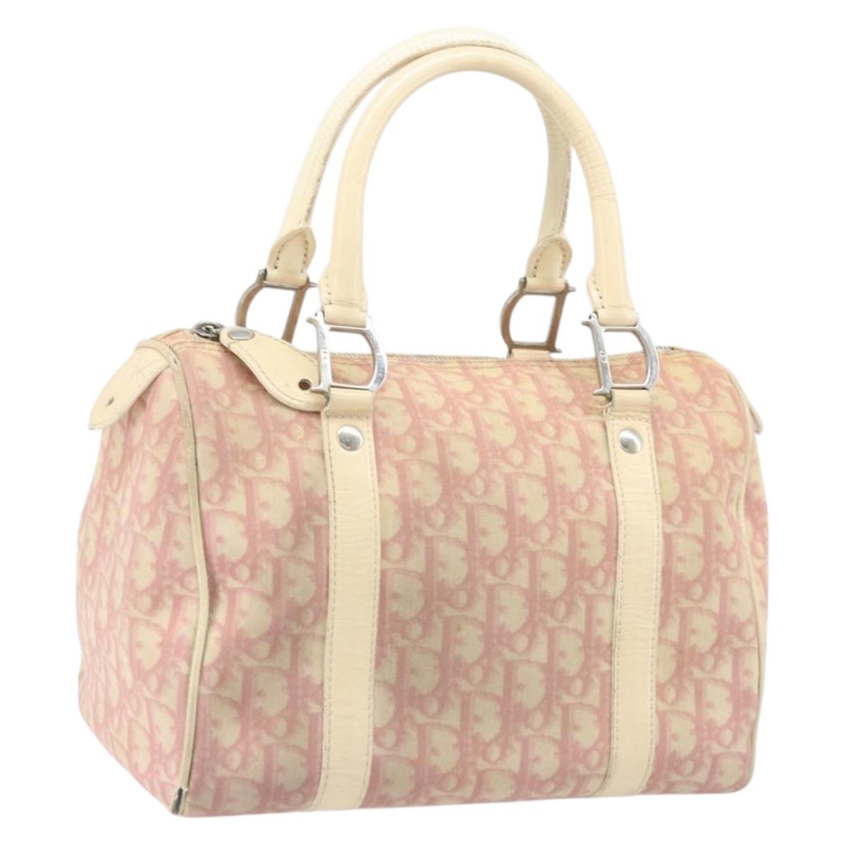 Christian Dior Trotter Canvas Hand Bag PVC Pink Silver Auth BSZ164