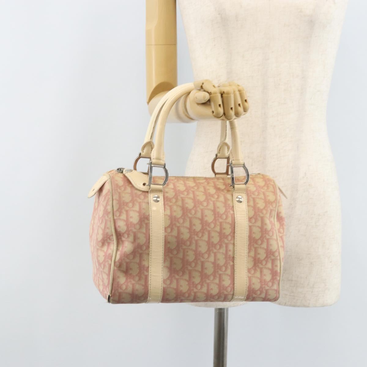 Christian Dior Trotter Canvas Hand Bag PVC Pink Silver Auth BSZ164