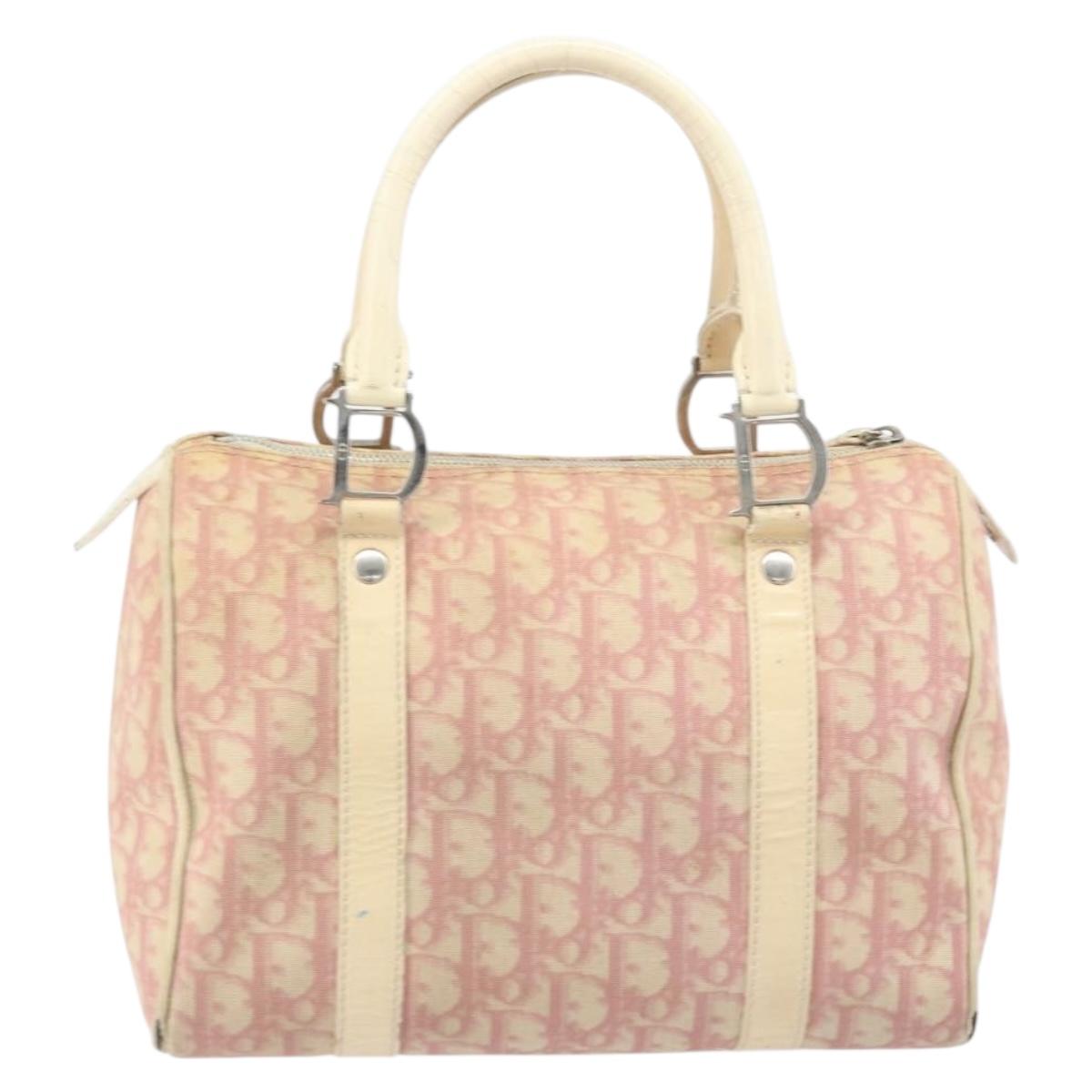 Christian Dior Trotter Canvas Hand Bag PVC Pink Silver Auth BSZ164