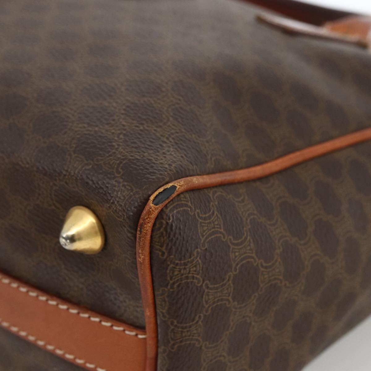 CELINE Macadam Canvas Hand Bag PVC Leather Brown Gold Auth BSZ166