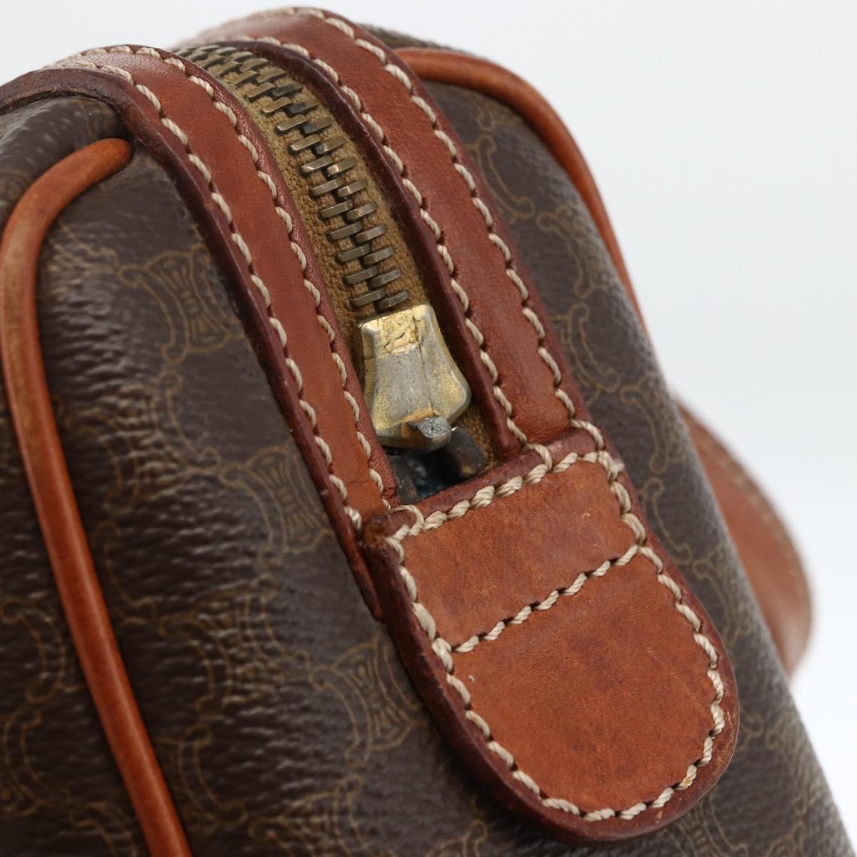 CELINE Macadam Canvas Hand Bag PVC Leather Brown Gold Auth BSZ166