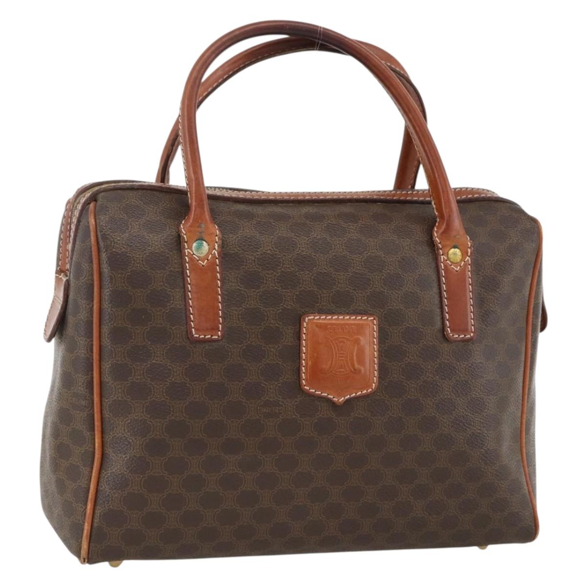 CELINE Macadam Canvas Hand Bag PVC Leather Brown Gold Auth BSZ166