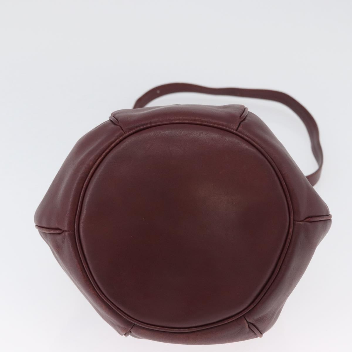 CARTIER Must Line Purse Shoulder Bag Leather Bordeaux Gold Auth BSZ168