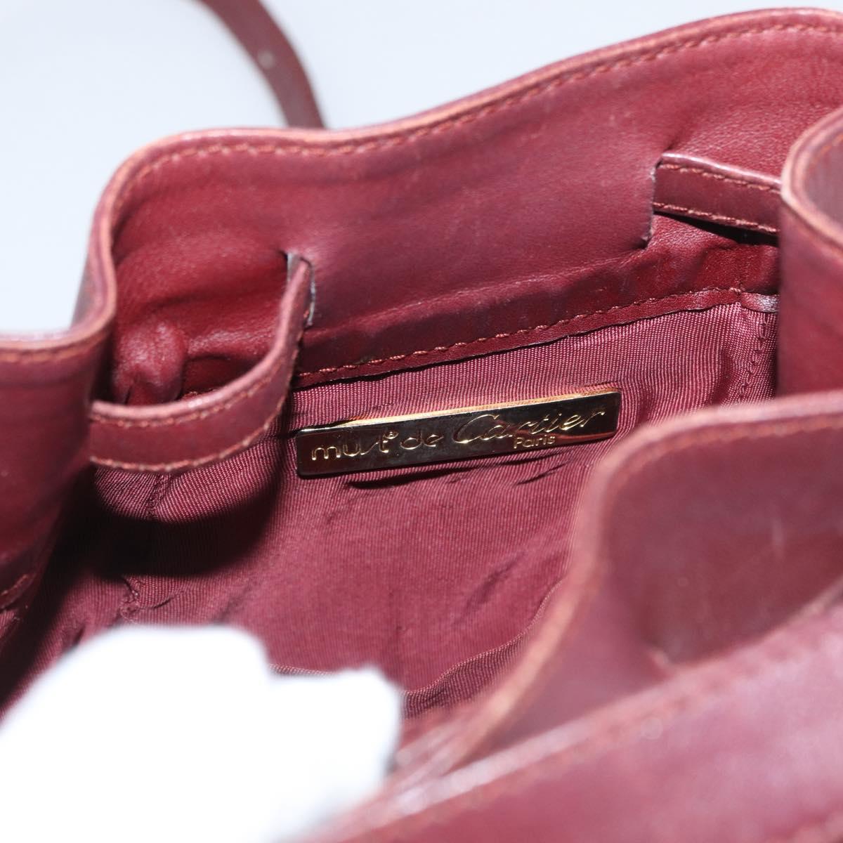 CARTIER Must Line Purse Shoulder Bag Leather Bordeaux Gold Auth BSZ168