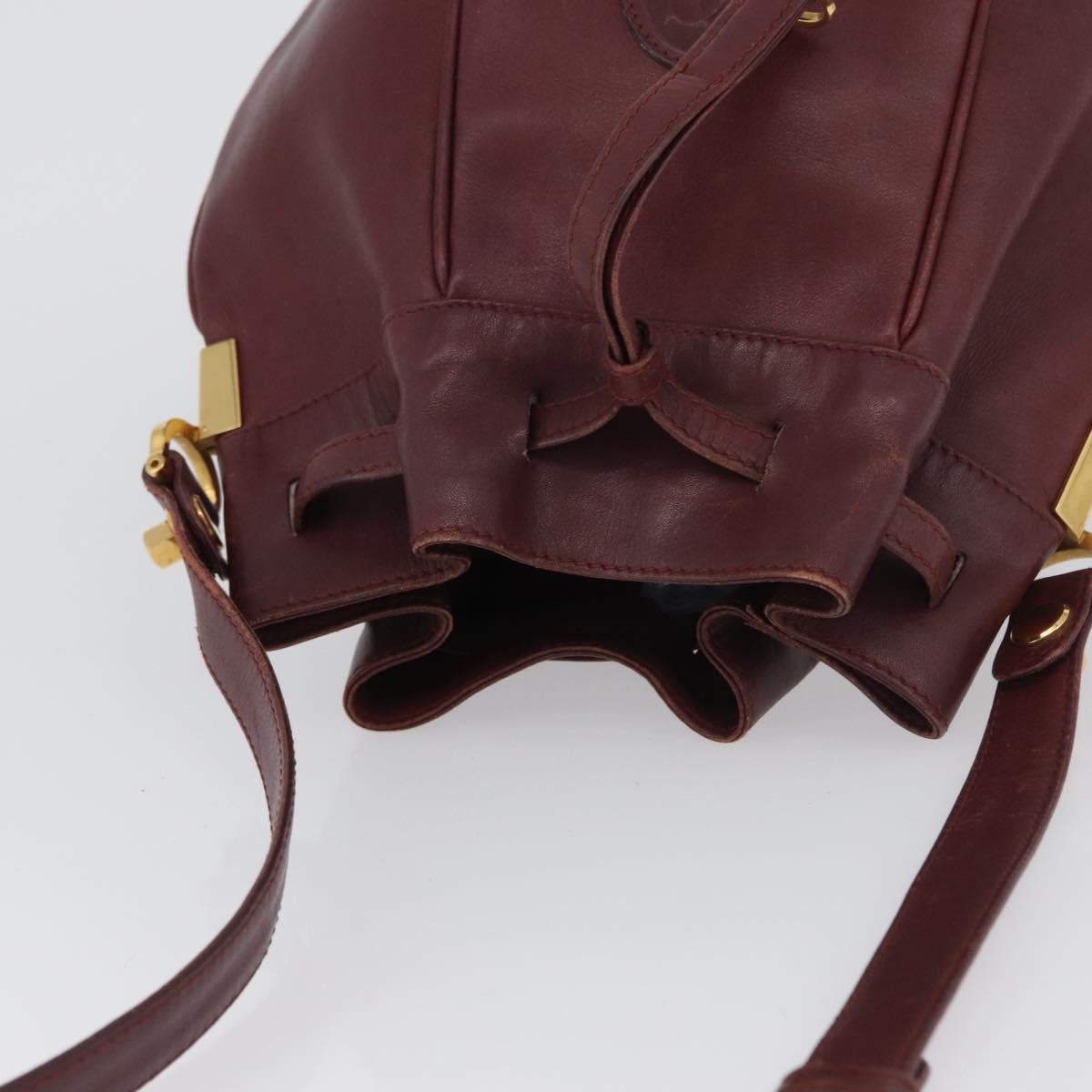 CARTIER Must Line Purse Shoulder Bag Leather Bordeaux Gold Auth BSZ168