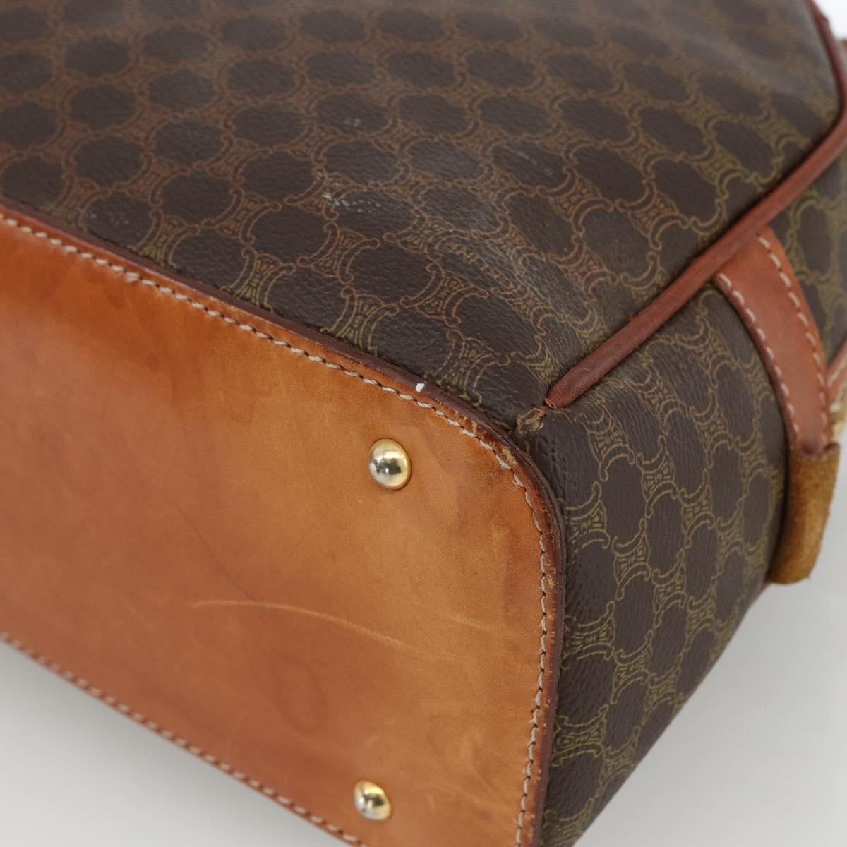 CELINE Macadam Canvas Hand Bag PVC Leather Brown Gold Auth BSZ169