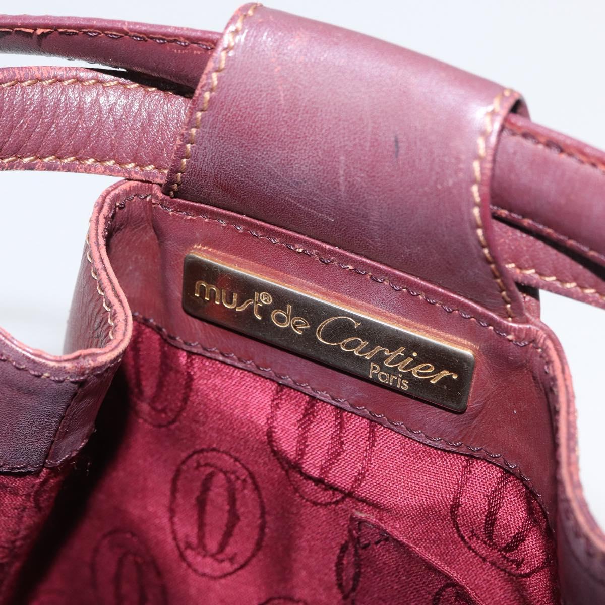 CARTIER Must Line Purse Shoulder Bag Leather Bordeaux Gold Auth BSZ170