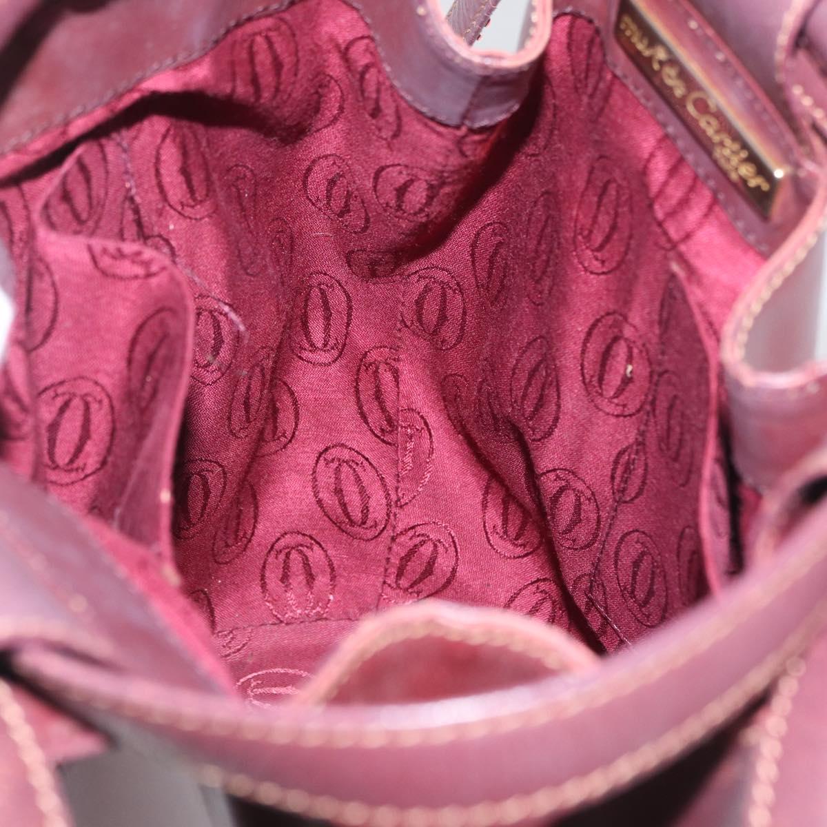 CARTIER Must Line Purse Shoulder Bag Leather Bordeaux Gold Auth BSZ170