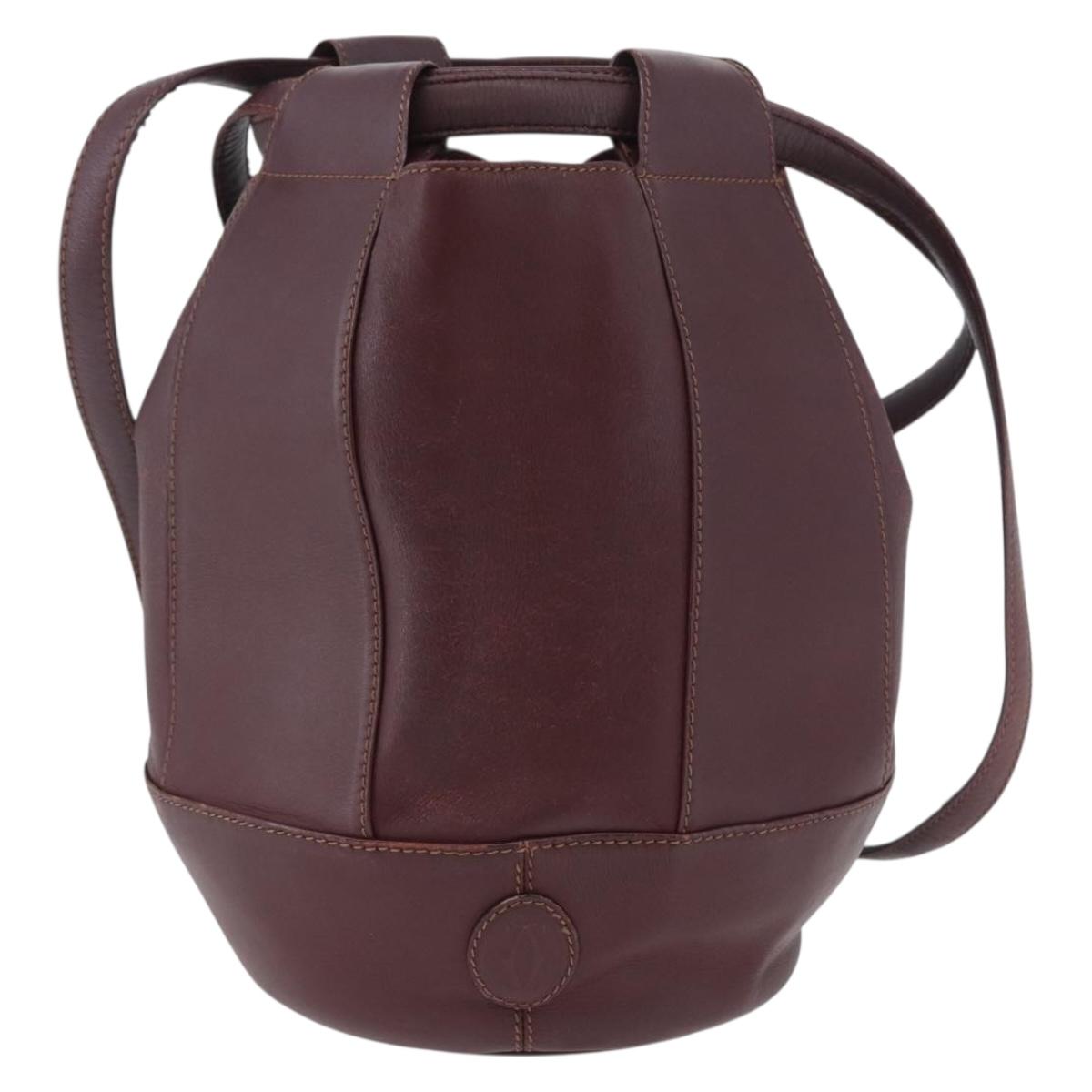 CARTIER Must Line Purse Shoulder Bag Leather Bordeaux Gold Auth BSZ170