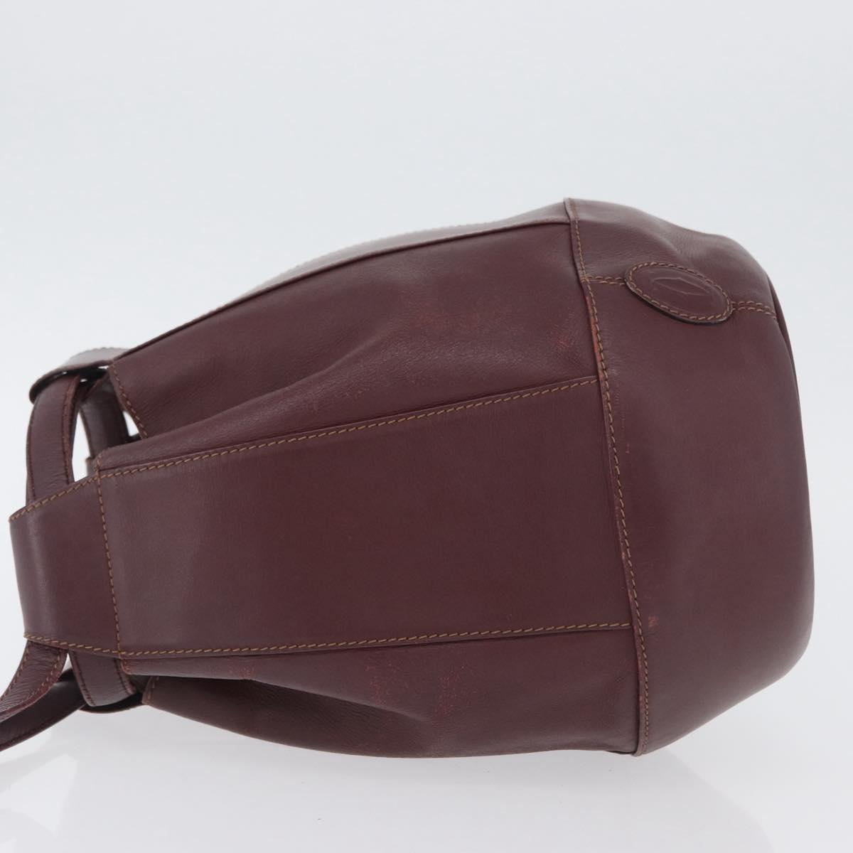 CARTIER Must Line Purse Shoulder Bag Leather Bordeaux Gold Auth BSZ170