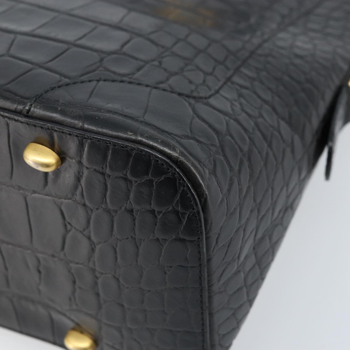 CELINE Hand Bag Embossed leather Black Gold Auth BSZ171