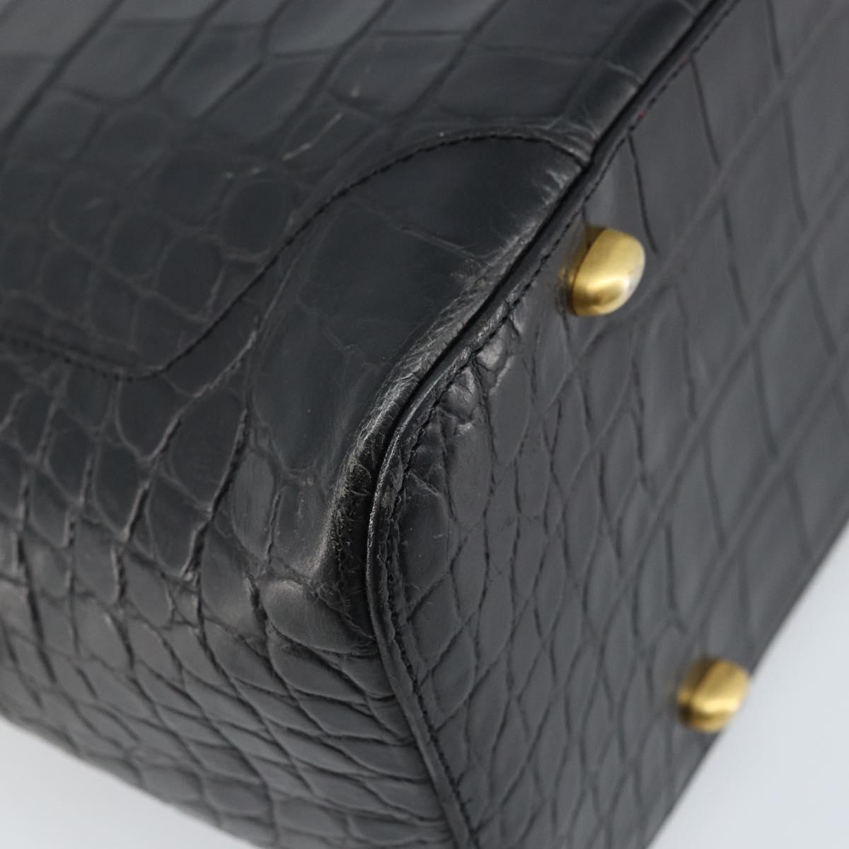 CELINE Hand Bag Embossed leather Black Gold Auth BSZ171