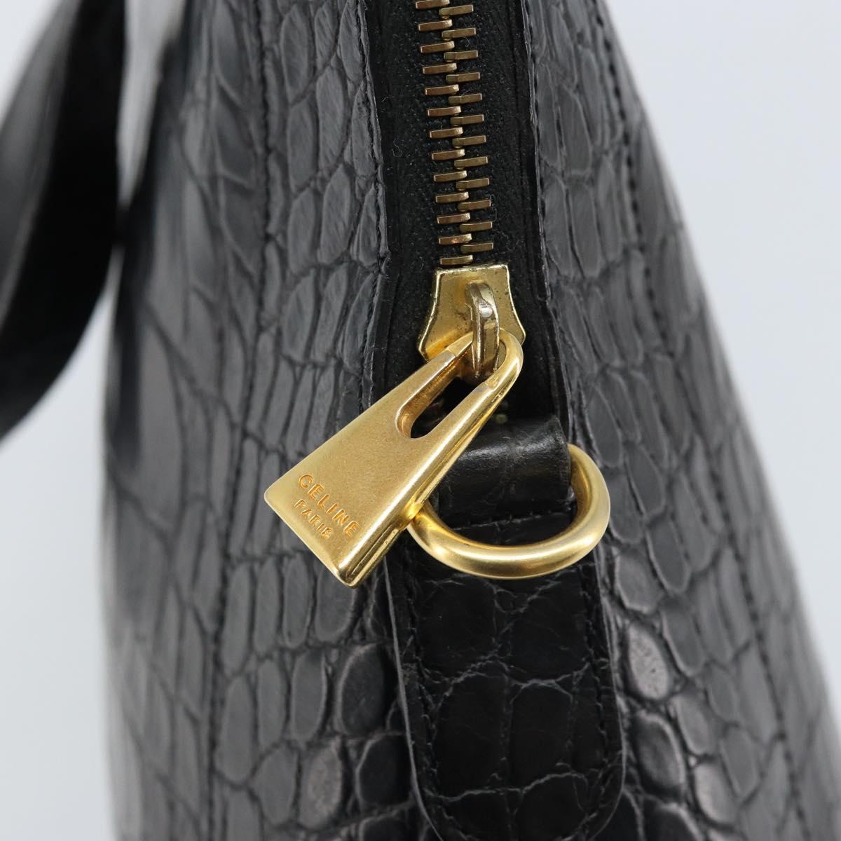 CELINE Hand Bag Embossed leather Black Gold Auth BSZ171