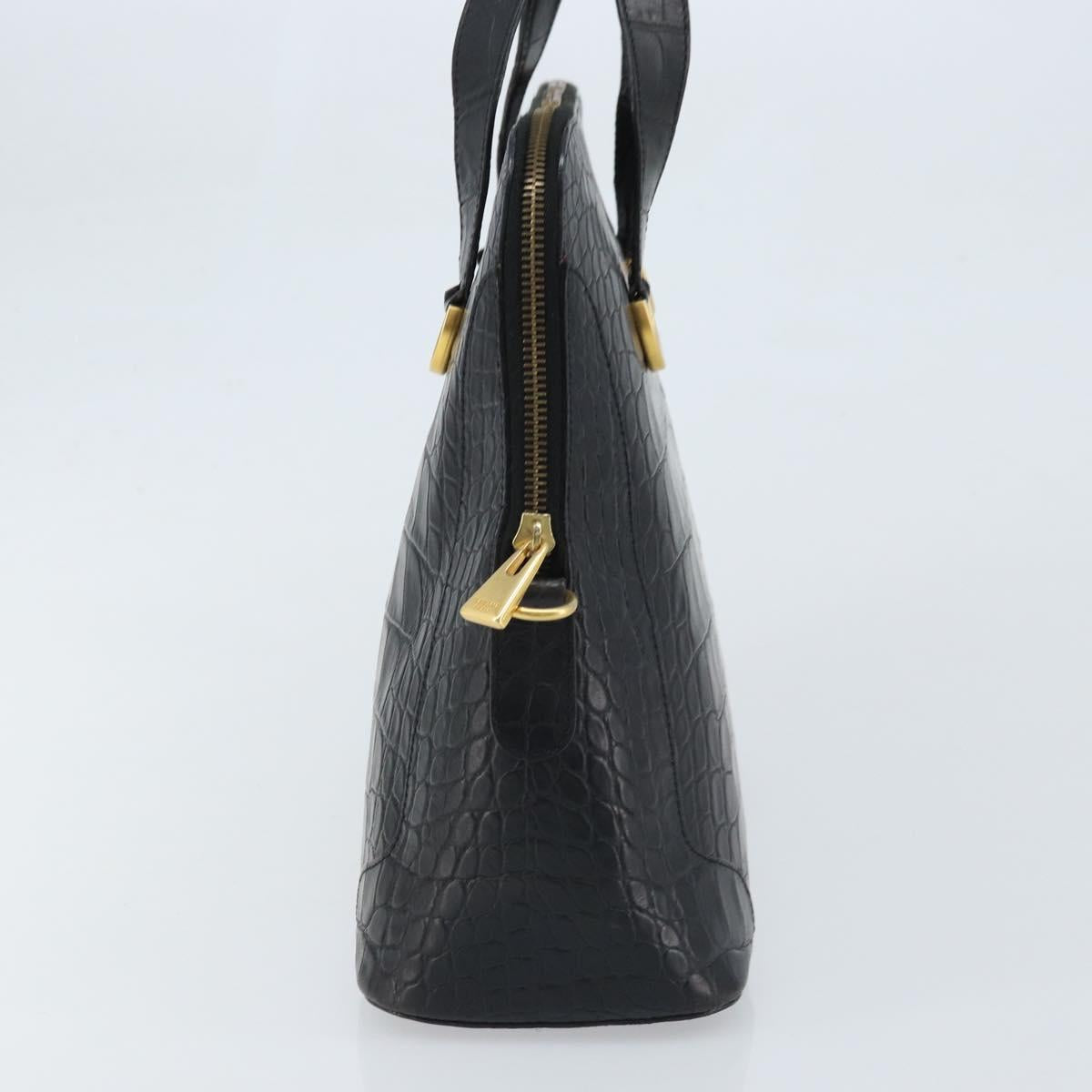 CELINE Hand Bag Embossed leather Black Gold Auth BSZ171