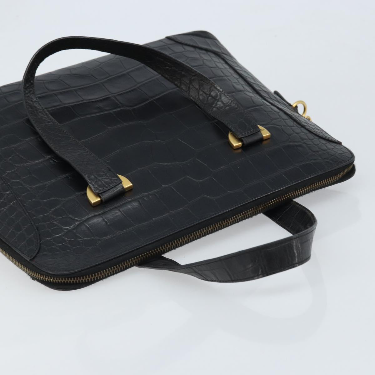 CELINE Hand Bag Embossed leather Black Gold Auth BSZ171
