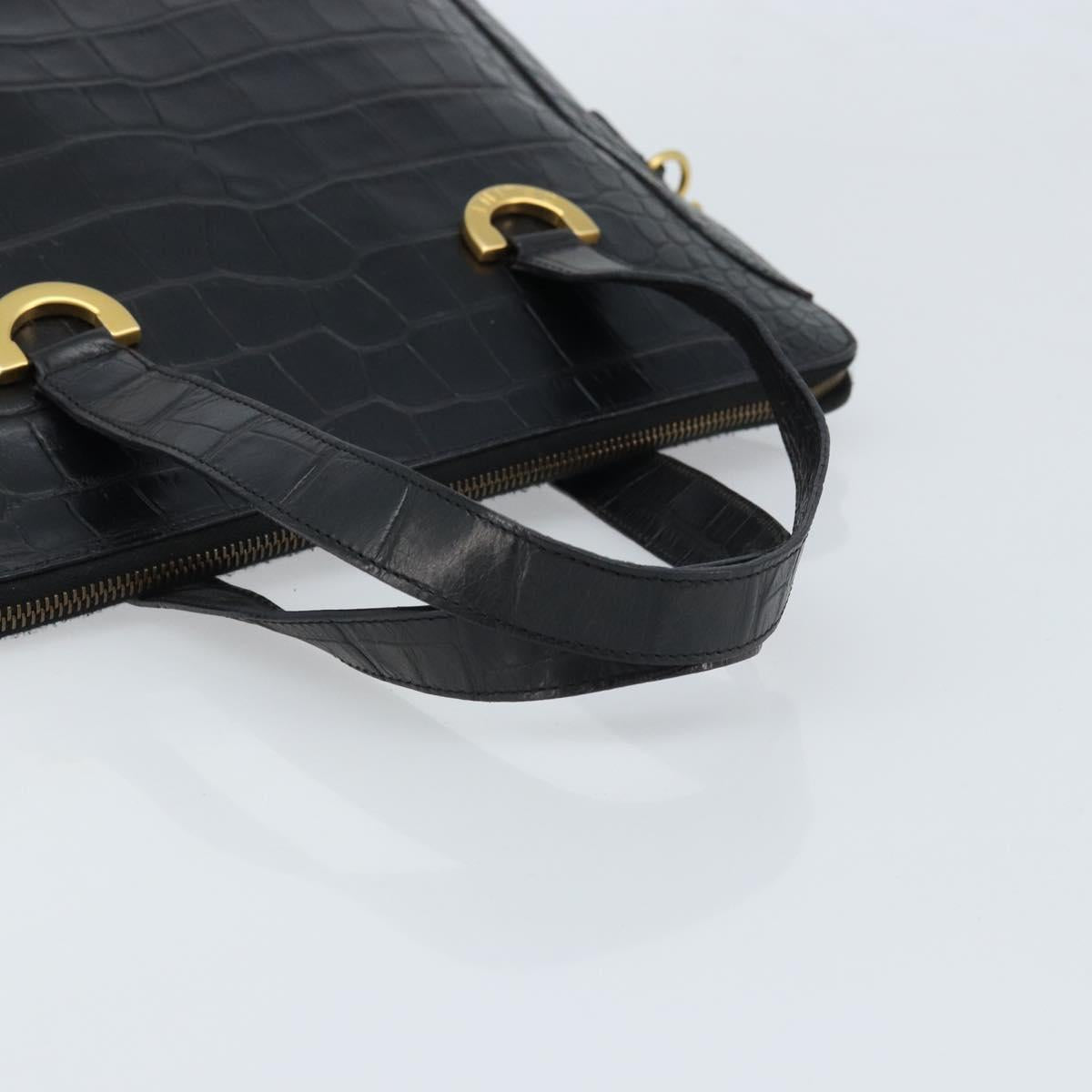 CELINE Hand Bag Embossed leather Black Gold Auth BSZ171